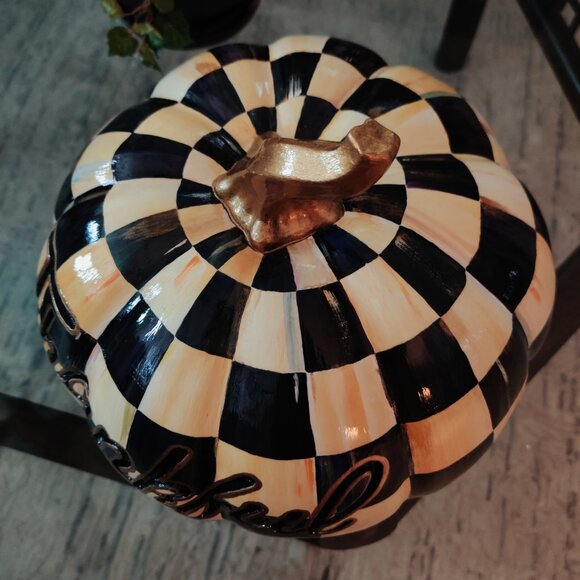 Courtly Check Handpainted Fall Pumpkin Designer Inspired Thankful Thanksgiving - Picture 1 of 9